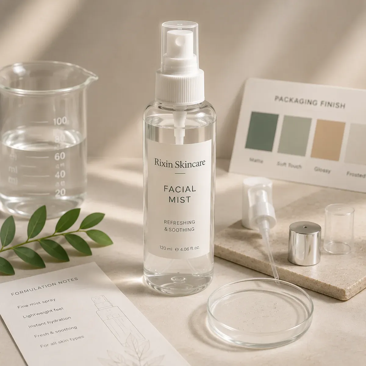 Facial mist format shown with fine-mist skincare spray packaging and a lightweight liquid profile.