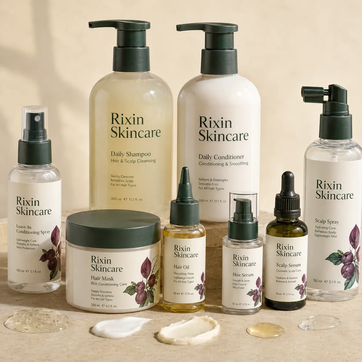 Shampoo, conditioner, hair mask, oil, serum, and scalp spray formats