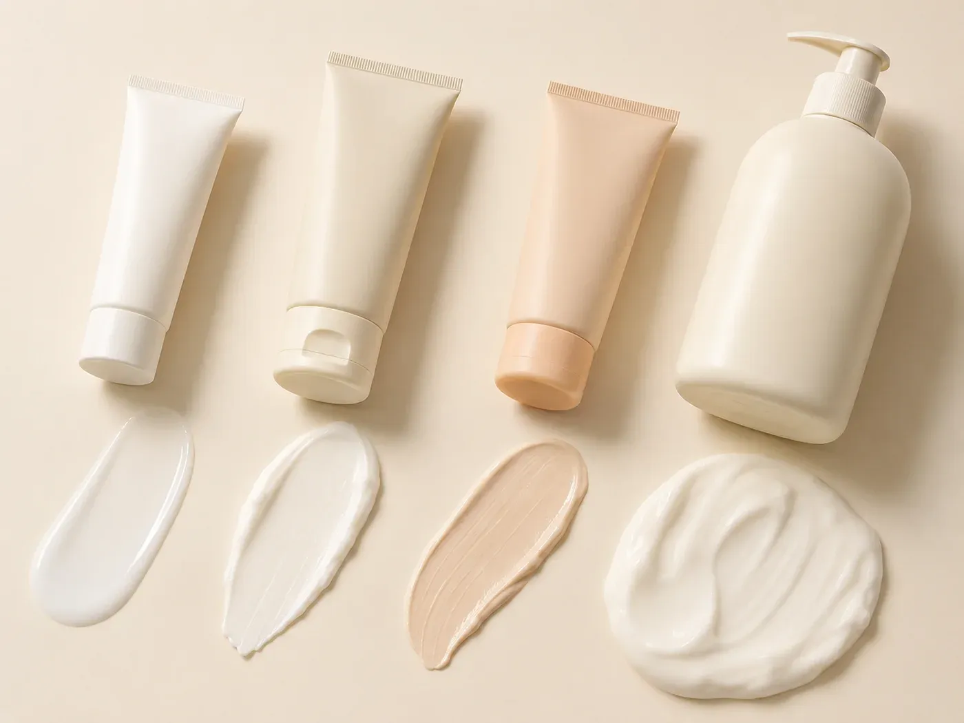 Facial sunscreen fluid, cream, tinted cream, and body lotion shown with matching sunscreen packaging